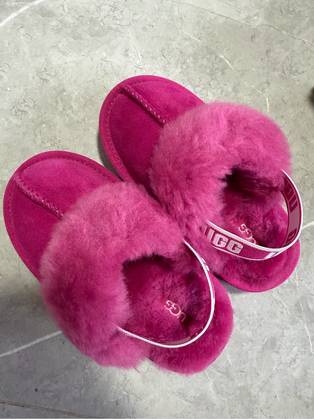 UGG Kids Pink Shearling Slip-On Slippers